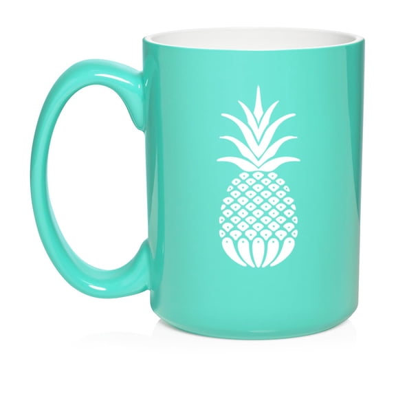 Pineapple Ceramic Coffee Mug Tea Cup Gift for Her, Him, Friend, Coworker, Wife, Husband (15oz Teal)