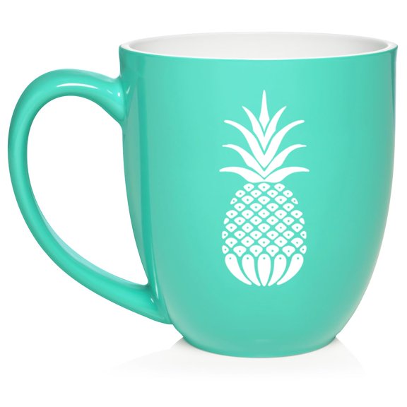 Pineapple Ceramic Coffee Mug Tea Cup Gift for Her, Him, Friend, Coworker, Wife, Husband (16oz Teal)