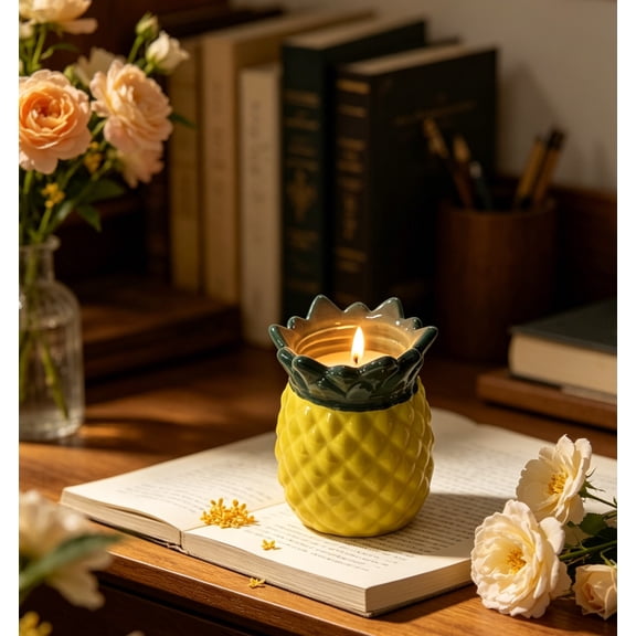 Pineapple Ceramic Jar Candle, Osmanthus Scented, Decorative Candle for Home and Desk, Mini Size, Gift