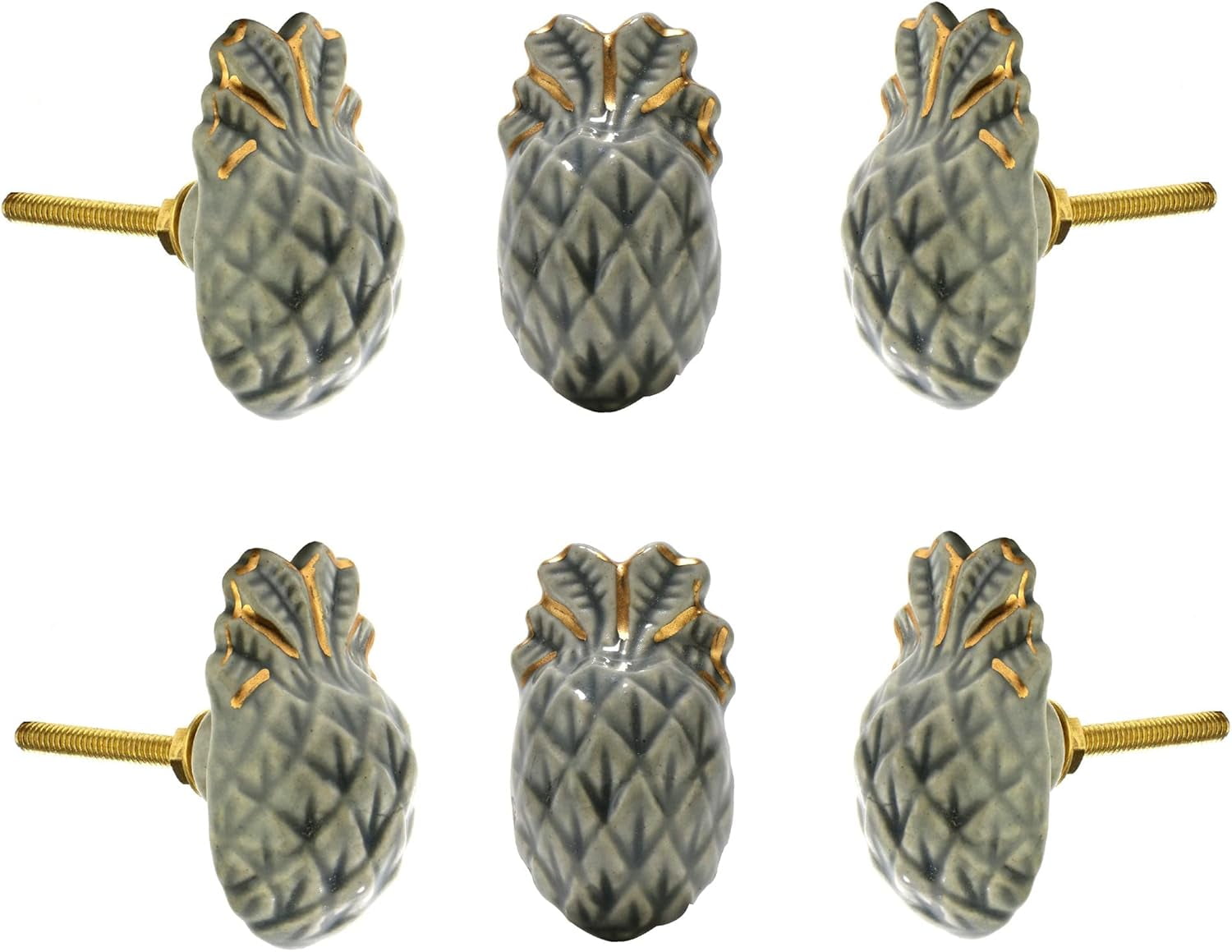 Pineapple Ceramic Knob (Set Of 6)  Pineapple Shape Knobs Pull And Push For Handles, Cabinet, Drawer, Door, Wardrobe, Home Interior Decorative Item