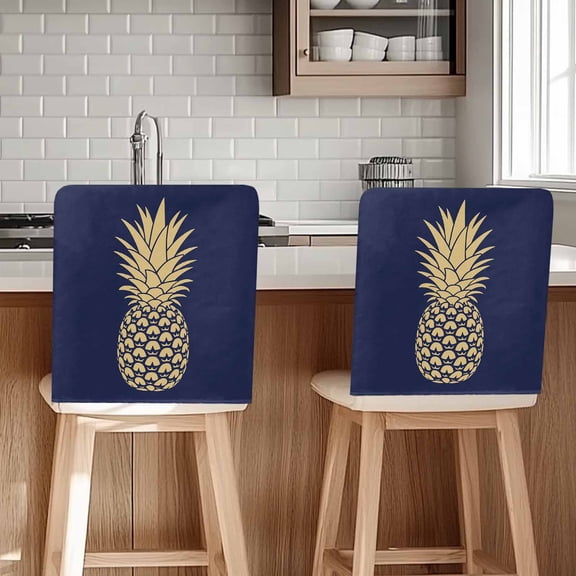 Pineapple Chair Back Cover for Dining Room, Gold Yellow Navy Blue Tropical Fruit Summer Removable Kitchen Chair Slipcovers, Washable Seat Protector for Restaurant Party Banquet Wedding Décor