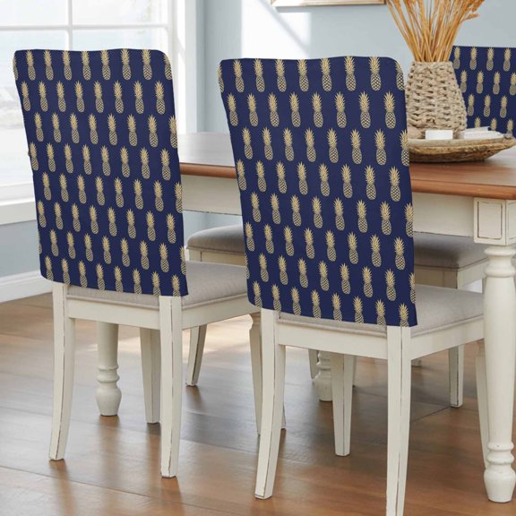 Pineapple Chair Back Covers, Yellow Fruit Navy Blue Summer Tropical Removable Chair Covers for Dining Chairs Set of 8, Washable Chairs Slipcovers Back Seat Protector for Wedding Party 19"x20"