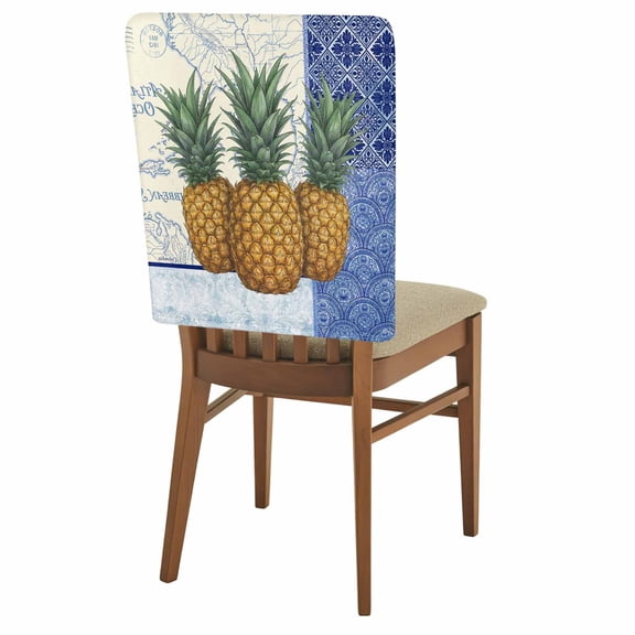 Pineapple Chair Covers Set of 2 Blue White Porcelain Vintage Map Summer Chair Back Covers Stretch Removable Washable Slipcovers Protector for Dining Room Kitchen Party Decor