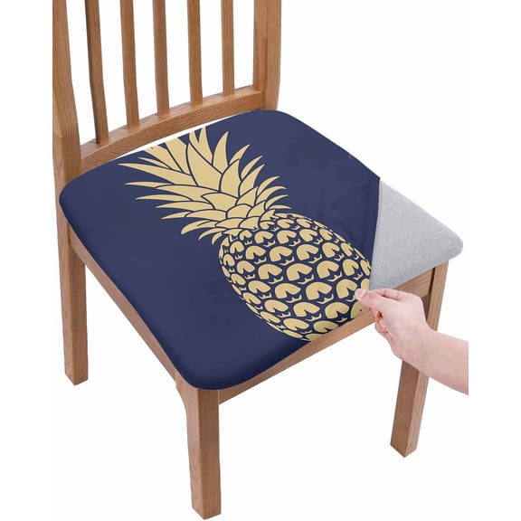 Pineapple Chair Seat Covers for Dining Room Stretch Chair Seat Covers Set of 6, Gold Yellow Navy Blue Tropical Fruit Summer Chair Seat Protector Cushion Slipcovers for Kitchen Restaurant Office