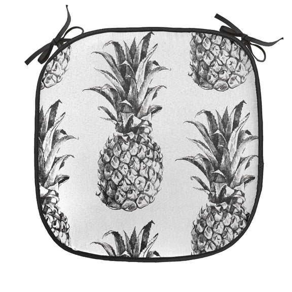 Pineapple Chair Seating Cushion, Hand Drawn Tropical Theme Vintage Style Pineapple Fruit Pattern, Soft Seat Pads for Office with Anti-slip Backing, 16"x16", Black Grey White, by Ambesonne