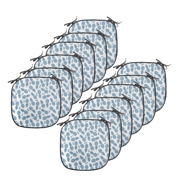 Pineapple Chair Seating Cushion Set of 12, Island Themed Minimalistic Multi-Sized Tropic Fruity Pineapple Printed Vintage, Seat Pads with Anti-slip Backing, 16"x16", Blue White, by Ambesonne
