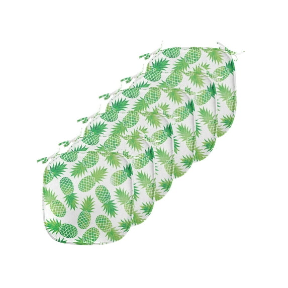 Pineapple Chair Seating Cushion Set of 6, Ombre Watercolor Scattered Pineapples in Different Directions on Plain Pattern, Seat Pads with Anti-slip Backing, 16"x16", Green White, by Ambesonne