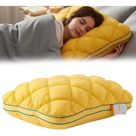 Pineapple Cloud-Like Pillow, 30x20in Fluffy Down Alternative Bed Pillow, Waffle Grid Cotton Pillow with Balanced Softness & Support, Ideal for Back and Side Sleepers