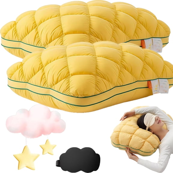 Pineapple Cloud-Like Pillow, Pineapple Cloud-Like Down Pillow, Balanced Softness and Support, Fluffy Support Bed PineapplePillow, Mellow Sleep Pillow, Plush,CloudLikeBounce (Yellow*2)