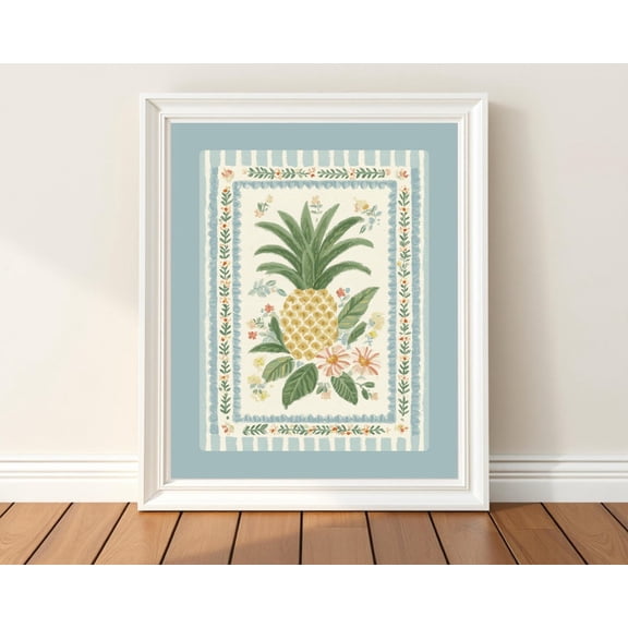 Pineapple Coastal Kitchen Print: Grandmillennial Cottagecore Wall Art #348, Stretched Canvas Size 8x12