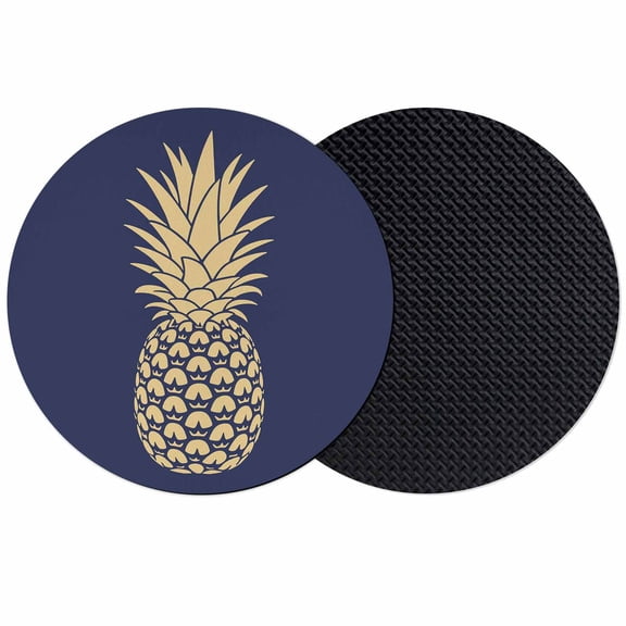 Pineapple Coasters Set of 2, Absorbent Coasters for Drinks, Gold Yellow Navy Blue Tropical Fruit Summer Coaster for Desk Coffee Table Protection, Home Decor House Warming Gifts 4"