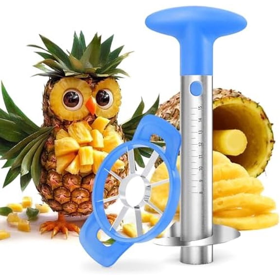 Pineapple Corer Cutter, Stainless Steel Fruit Pineapple Peeler Slicer [Upgraded, Reinforced, Thicker Blade], Pineapple Core Remover with Measure Mark, for Diced Pineapple Ring (Blue)