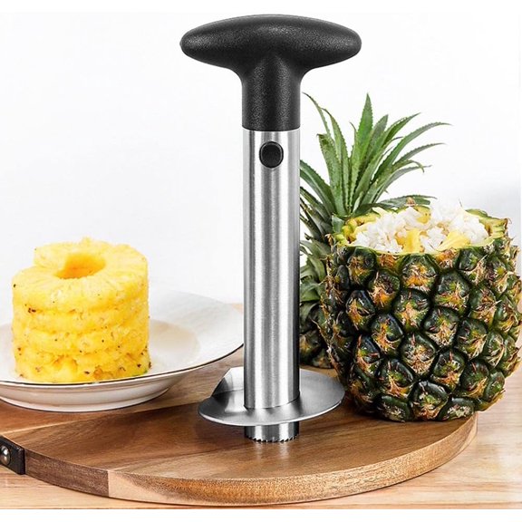 Pineapple Corer and Slicer Stainless Steel Pineapple Cutter with Thick Sharp Blade and Ergonomic Handle Easy to Use Pineapple Core Remover Tool for Perfect Fruit Rings (Black)