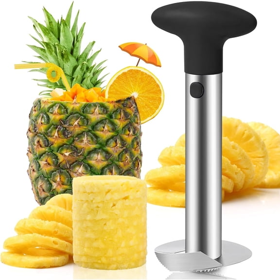 Pineapple Corer and Slicer Tool - Pineapple with Serrated Tips - Easy to Use and Clean - Stainless Steel Core Remover for Pineapple - Core Fruits with Ease(Black)