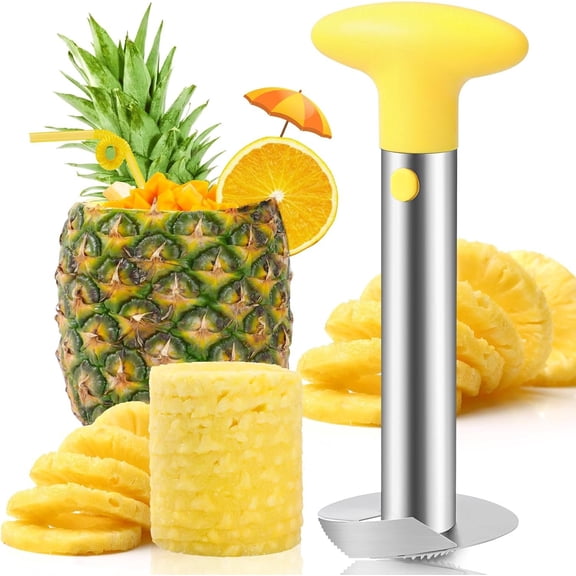 Pineapple Corer and Slicer Tool -  Pineapple  with Serrated Tips - Easy to Use and Clean - Stainless Steel Core Remover for Pineapple - Core Fruits with Ease(Yellow)