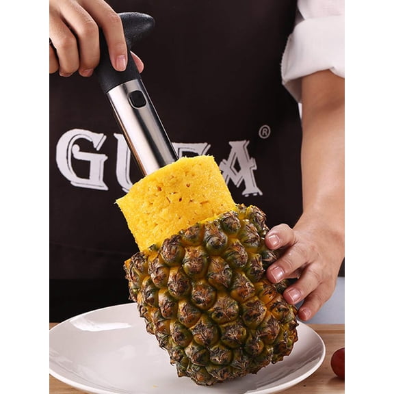 Pineapple Corer and Slicer Tool, Stainless Steel Pineapple Cutter with Spiral Multi-Function Peeler, Plastic Fruit Knife and Fruit Deseeder, Professional Kitchen Gadget, Random Color