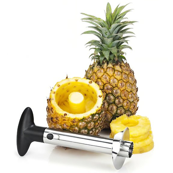 Pineapple Corer Stainless Steel Pineapple Corer Slicer Manual Pineapple Core Remover Cutter with Serrated Tips Black