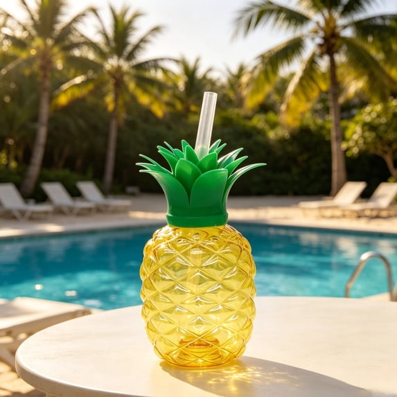 Pineapple Cup with Straw, Cute Tropical Fruit Shaped Drink Cup, Reusable Summer Water Bottle for Beach Party Hawaiian Luau Decor 3.54x6.29in 1PCS