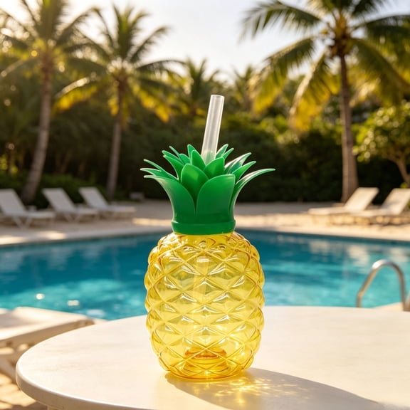 Pineapple Cup with Straw, Cute Tropical Fruit Shaped Drink Cup, Reusable Summer Water Bottle for Beach Party Hawaiian Luau Decor 3.54x6.29in 1PCS