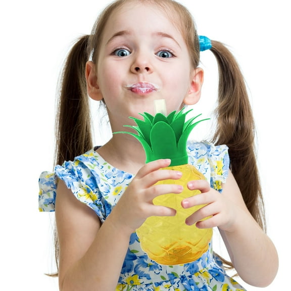 Pineapple Cups, 500ML PET Milk Tea Cups with Straw and Lid, Hawaiian Fruit Shaped, Tropical Juice Cup for Beach Summer Party, 1 Pcs, 3.5x6.8"