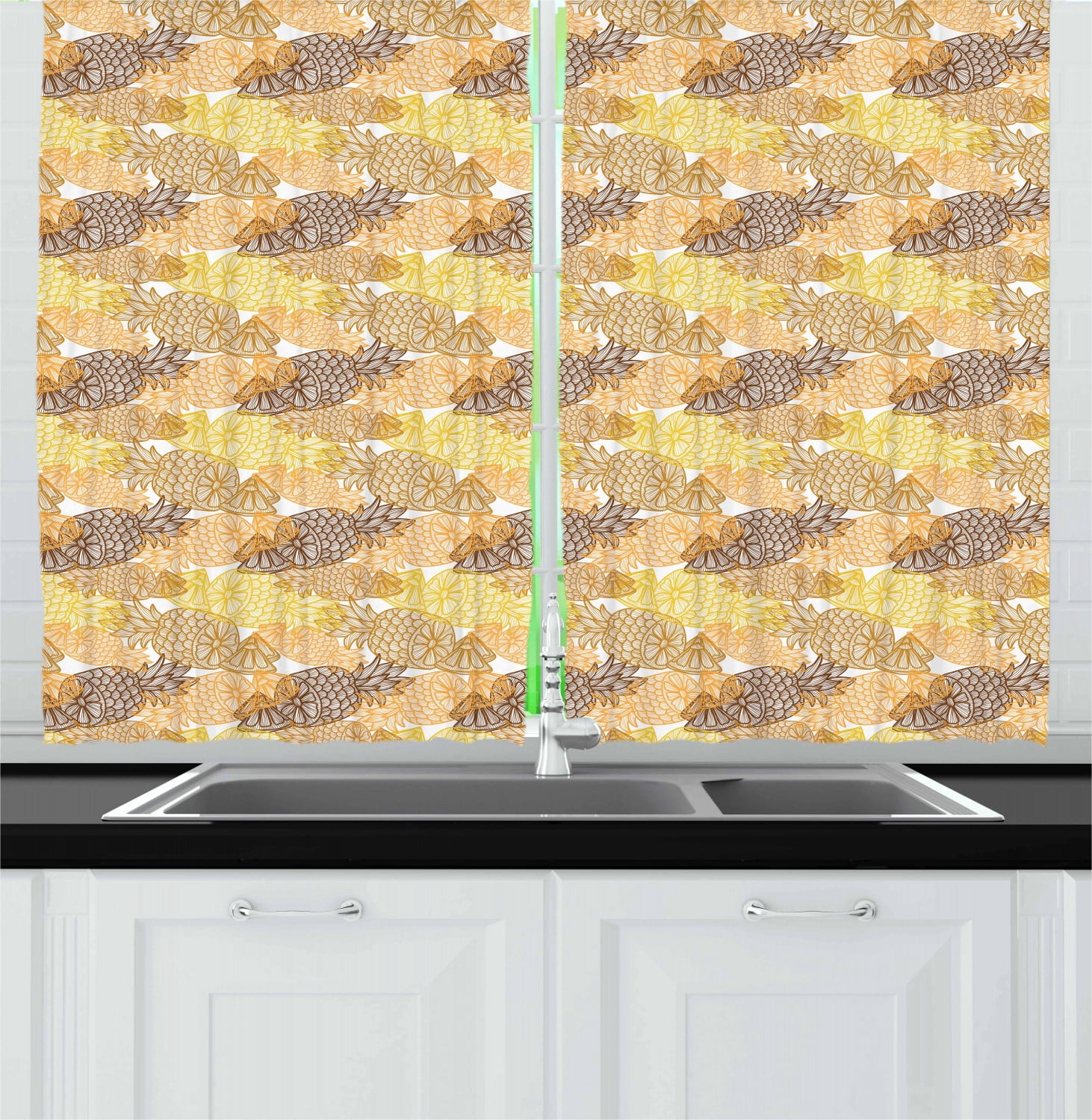 Pineapple Curtains 2 Panels Set, Silhouette Cross-Section View of ...