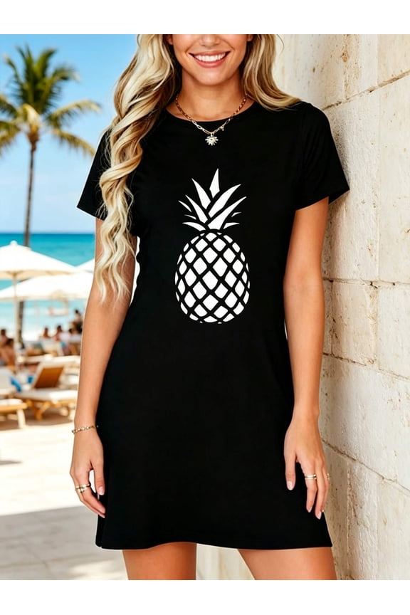Pineapple Cute Tee Shirt Vacation Beach for women men T-Shirt Dress Summer Vacation Dress Casual Resort Wear