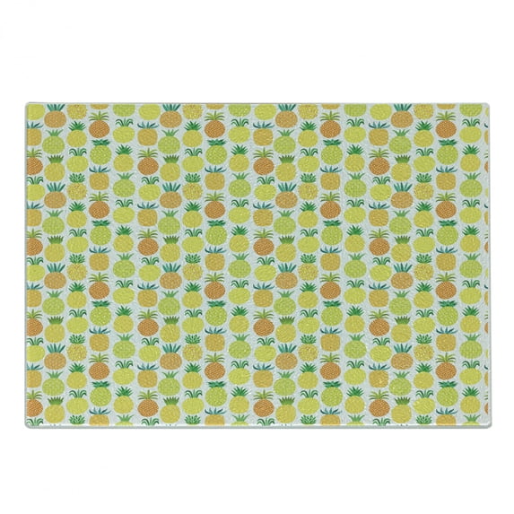 Pineapple Cutting Board, Fresh and Hawaiian Fruits in Shapes Organic Garden in Summer Season, Decorative Tempered Glass Cutting and Serving Board, Small Size, Multicolor, by Ambesonne