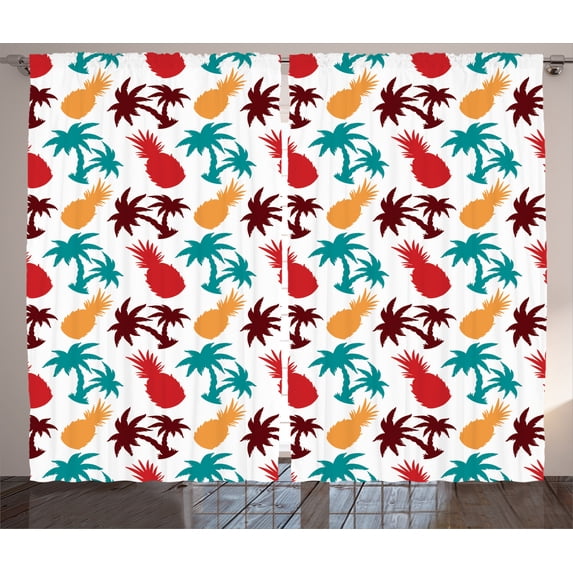 Ambesonne Tropical Curtains 2 Panel Set, Palm Trees Island, 108" x 90", Multicolor