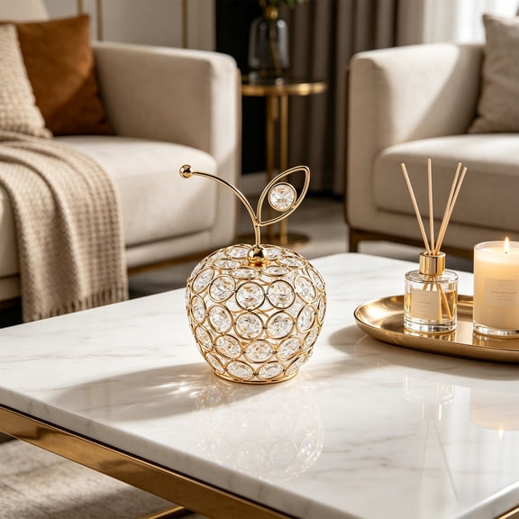 Pineapple Decor, Handmade Crystal Candlestick Hollow Fruit Ornament Decor, Gold Pineapple Pear Apple Table Centerpiece, Crystal Metal Fruit Shaped Table Ornament for Home Office, Gold