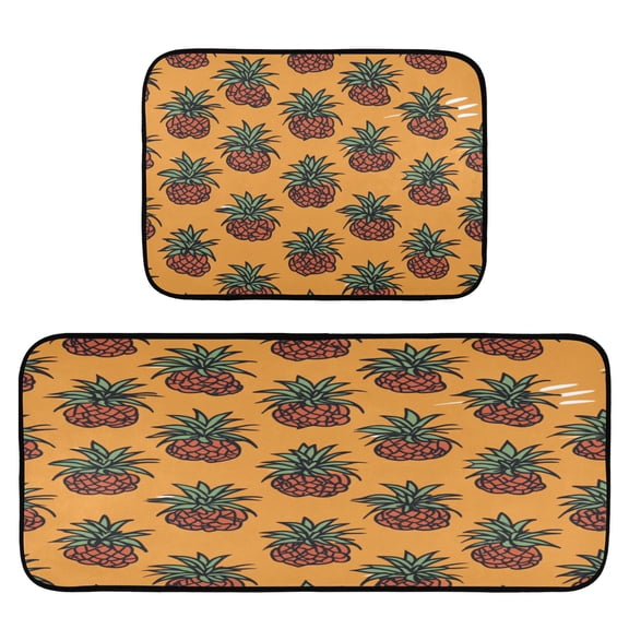 Pineapple Design 2-Piece Kitchen Carpet Mat Set, Non-Slip Memory Foam, Soft for Kitchen and Living Room Use