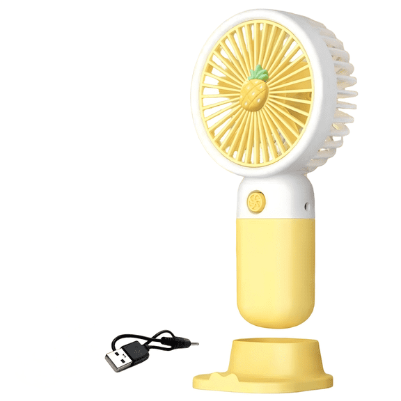 Pineapple Design Handheld Fan with Base & USB Cable, Lightweight Small Portable Fan for Office Outdoor Travel Camping