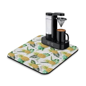 Pineapple Dish Drying Mat 16x18in, Tropical Summer Fruit Yellow Golden Exotic Absorbent Kitchen Mat