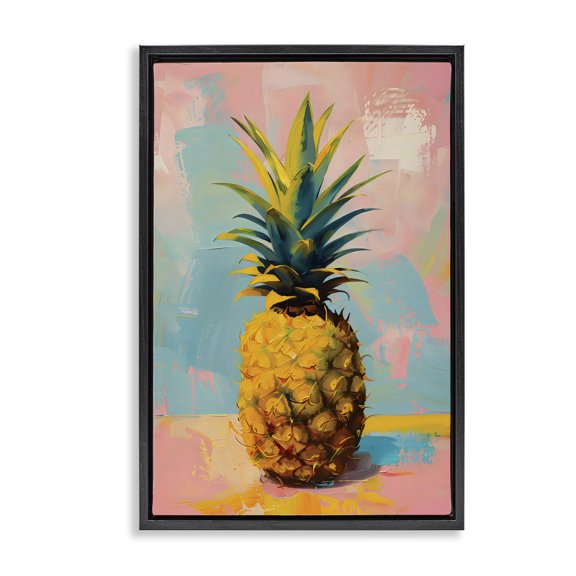 Stupell Industries Pineapple Dream over Pink Blue Black Framed Floater Canvas Wall Art, design by LSR Design Studio