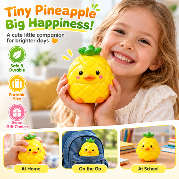 Pineapple Duck Stress Relief Toy, Silicone Squishy Sensory Fidget for Kids & Adults, Cute Yellow Duck Party Favors and Gifts, Portable Desk Toy, 8.5cm, 1pc