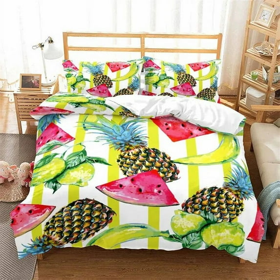 Pineapple Duvet Cover Fruit Theme Bedding Set Tropical Leaves Comforter Cover Pillowcases Twin King Size For Teens Adults Decor