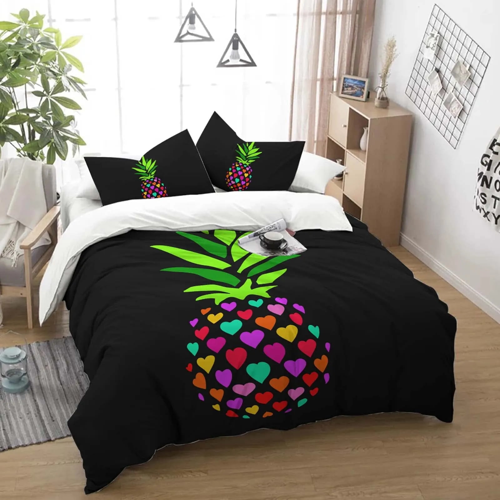 Pineapple Duvet Cover Set Black Gold Pineapple Bedding Set Polka Dot