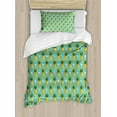 thumbnail image 1 of Pineapple Duvet Cover Set, Geometric Hipster Design Tropical Climate Fruits Pattern Retro Summer, Decorative 2 Piece Bedding Set with 1 Pillow Shams, Twin Size, Orange Seafoam Green, by Ambesonne, 1 of 3