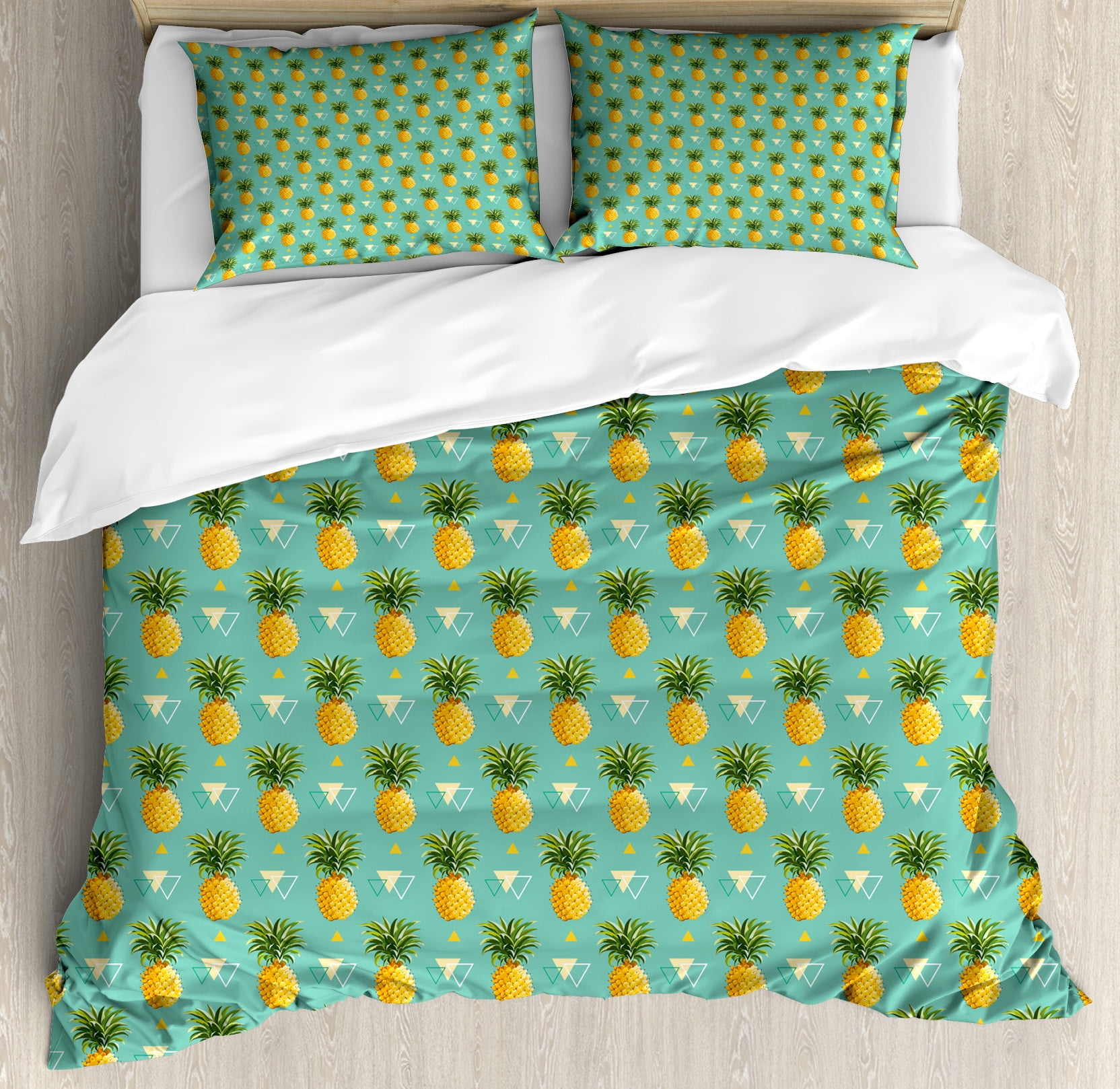 Queen Size Orange and Seafoam Green Pineapple Duvet Cover Set