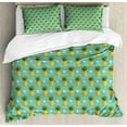 thumbnail image 1 of Pineapple Duvet Cover Set, Geometric Hipster Design Tropical Climate Fruits Pattern Retro Summer, Decorative 3 Piece Bedding Set with 2 Pillow Shams, Queen Size, Orange Seafoam Green, by Ambesonne, 1 of 3