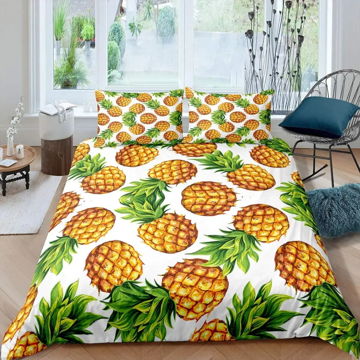 Pineapple Duvet Cover Set King Size Yellow Geometric Pineapple Bedding Set Seaside Beach Theme