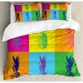 thumbnail image 1 of Pineapple Duvet Cover Set, Print of Pop Art Like Ananas Summer Tone Colors Simplistic Illustration, Decorative 3 Piece Bedding Set with 2 Pillow Shams, Queen Size, Yellow Orange, by Ambesonne, 1 of 2