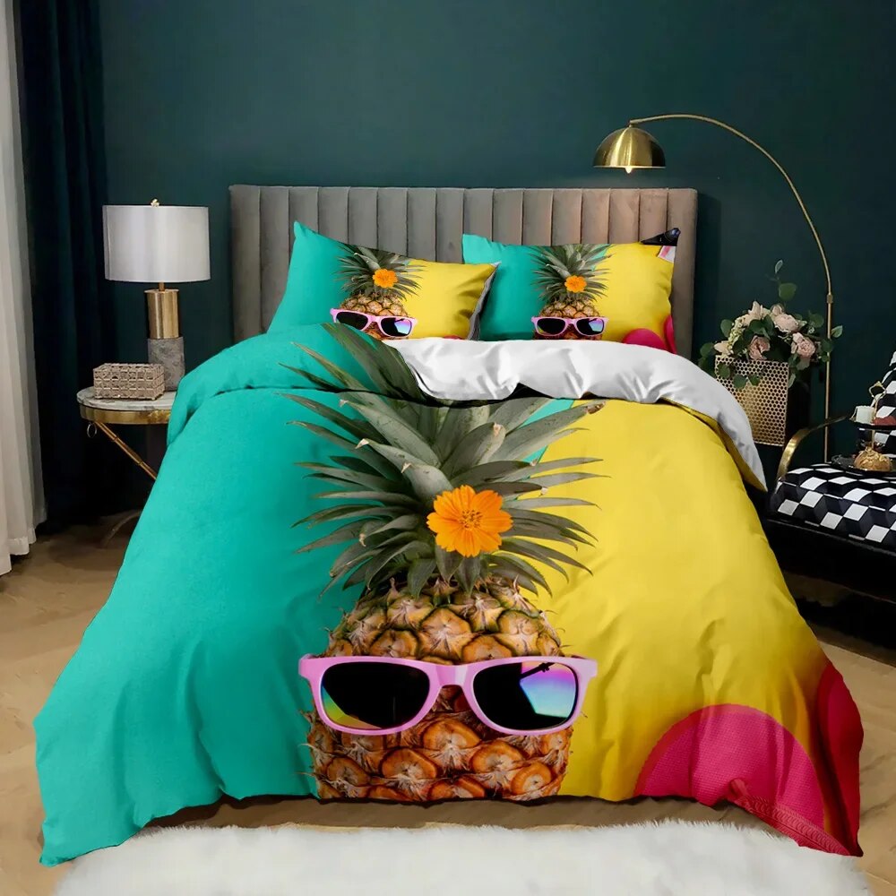 Pineapple Duvet Cover Set White Twin Bedding Set Teen Adults Yellow