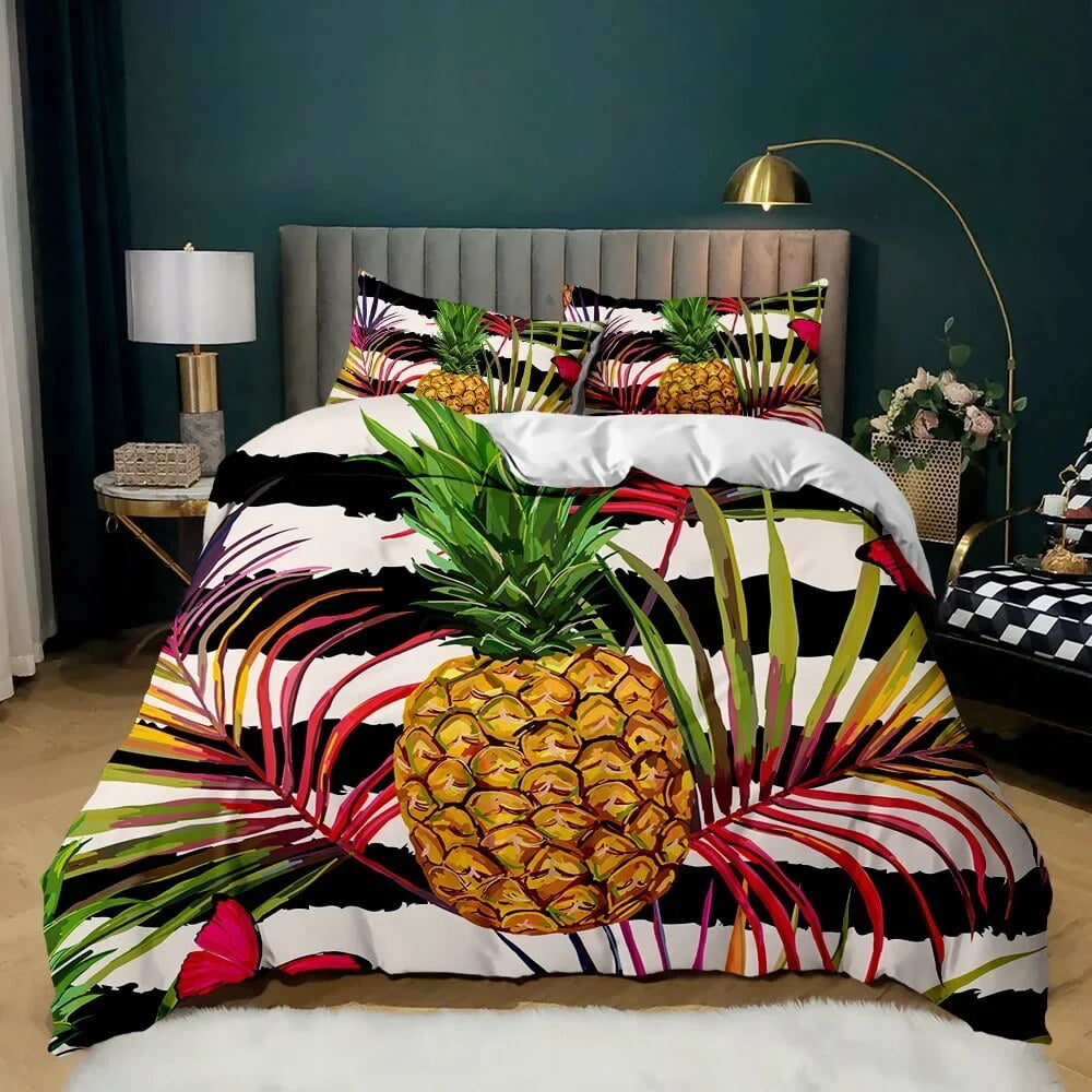 Pineapple Duvet Cover Set White Twin Bedding Set Teen Adults Yellow