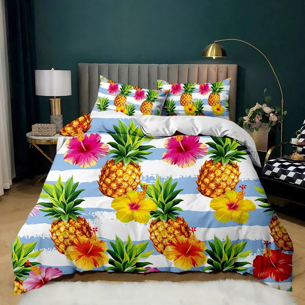 Pineapple Duvet Cover Set White Twin Bedding Set Teen Adults Yellow