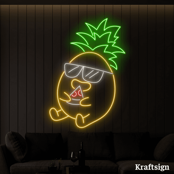 Pineapple Eat Pizza Neon Sign, Pizza Restaurant Shop Decor