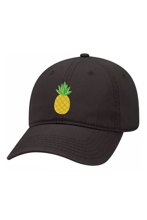 Pineapple Embroidered Twill Baseball Cap Unisex Dad Hat with Adjustable Metal Buckle Back-Black