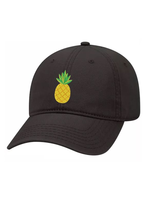 Pineapple Embroidered Twill Baseball Cap Unisex Dad Hat with Adjustable Metal Buckle Back-Black
