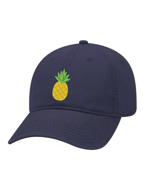 Pineapple Embroidered Twill Baseball Cap Unisex Dad Hat with Adjustable Metal Buckle Back-Navy