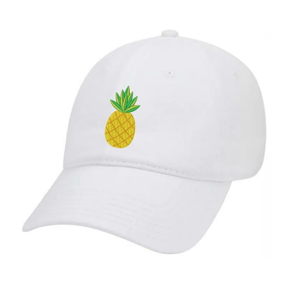 Pineapple Embroidered Twill Baseball Cap Unisex Dad Hat with Adjustable Metal Buckle Back-White