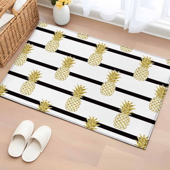 Pineapple Entryway Rug 2'x3' Non Slip Front Door Mats, Modern Abstract Yellow Fruits Stripes Entrance Rugs Indoor Outdoor Carpet, Washable Floor Mats Small Area Rug for Bedroom Kitchen